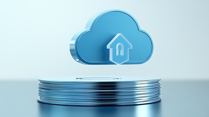 Poster - blue cloud icon with house and lock symbol representing home security and cloud storage solutions