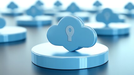 Poster - blue cloud icon with key symbolizing digital security and online privacy concept in cloud computing 