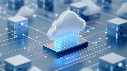 Poster - Cloud Computing Concept with Data Servers and Storage in a Digital Network Environment