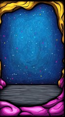 Wall Mural - Glowing frame shows starry night sky above flat surface. Gold and pink ornate border
