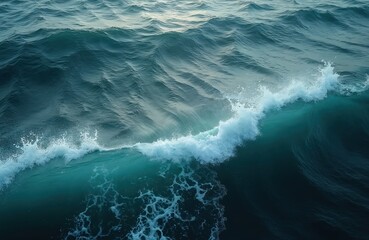 Aufkleber - Aerial top view of ocean wave with foam texture. Turquoise blue water, powerful nature element. Marine background for travel, vacation, summer holiday theme. Deep sea abstract pattern.
