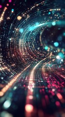 Poster - explore an abstract visual featuring colorful light swirls filled with sparkling particles and glowi