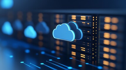 Poster - Digital Cloud Computing Concept with Data Storage Servers in a High-Tech Server Room Environment