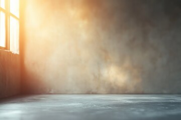 Aufkleber - Sunlit industrial interior with concrete floor and wall creating a serene studio space