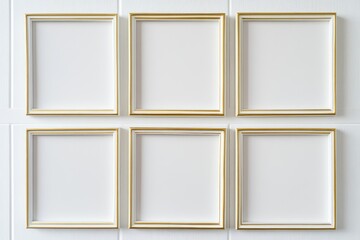 Poster - Empty picture frames arranged in a grid on a white wall, ready for artwork display