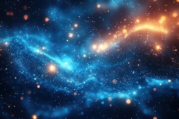 Wall Mural - Cosmic Nebula Glowing orange and blue stars, interstellar dust in the dark sky