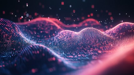 Poster - Abstract digital waves with glowing particles in motion