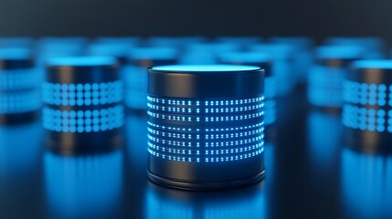 Poster - futuristic data storage system with glowing blue lights and modern design in a technology environmen