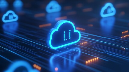 Poster - futuristic digital clouds with neon glow and data stream background for technology and cloud computi
