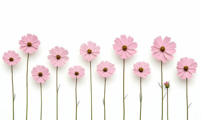 Poster - Beautiful Pink Flowers on White Background for Nature and Decor