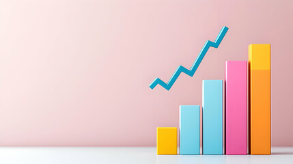 Poster - Colorful Bar Graph on a Soft Pink Background with an Upward Trend