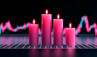 Poster - Pink Candlelight with Glowing Flames Against Black Background