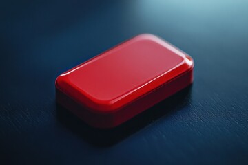 Poster - Bright red rectangular object on a dark surface, showcasing minimalist design and lighting