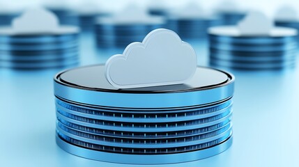 Poster - Image of Cloud Computing Concept with Data Storage and Cloud Symbols on Blue Background for Digital Technology