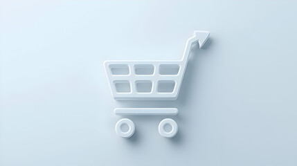 Poster - Minimalist white shopping cart icon on light background design