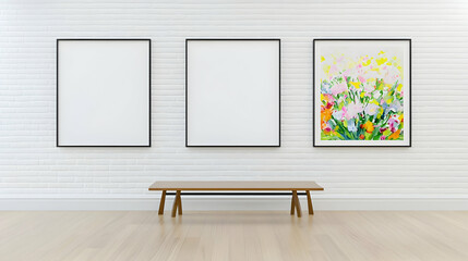 Poster - Bright and Modern Art Gallery with Blank Frames and Colorful Painting