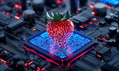 Poster - Strawberry on Microchip with Data and Technology Elements