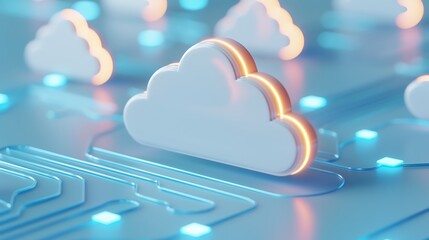 Poster - modern cloud computing concept with led lights and circuit pattern for technology and digital themes