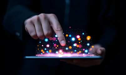 Poster - Hand Interacting with Colorful Digital Effects on Tablet Interface