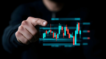 Poster - Hand Touching Digital Financial Chart with Trend Lines and Data