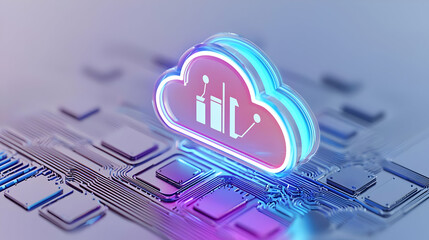 Poster - Modern Cloud Computing Icon with Colorful Neon Effects