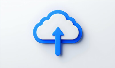 Poster - Blue and White Icon for Cloud Upload with Arrow Design