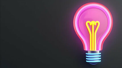 Poster - Neon Light Bulb Design with Pink and Yellow Lines on Dark Background