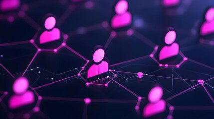 Poster - Network Connections of Abstract Human Figures in Pink Colors