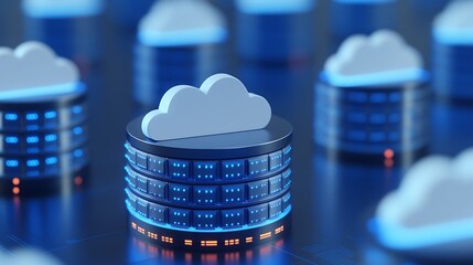 Poster - Modern Data Storage Concept with Cloud Technology and Server Rack Illustration for Digital Solutions