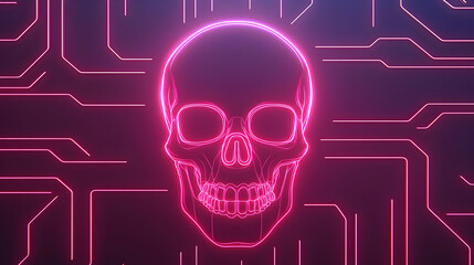 Poster - Neon Skull Design on Circuit Background for Futuristic Aesthetic