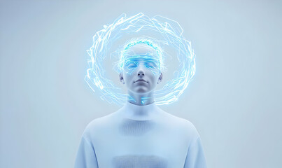 Poster - Futuristic Human with Digital Aura and Light Energy Effects