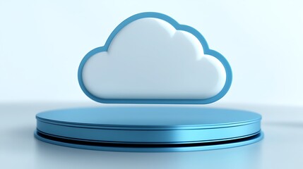 Poster - modern minimalist blue cloud icon on circular platform with soft background for digital concepts