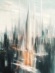 Poster - San Francisco, emphasizing a striking cubical architectural structure with tall spires piercing the skyline