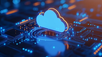Poster - vibrant cloud computing concept with neon circuits and data flow in futuristic technology environmen