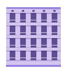 Poster - Residential complex, office facade 2D cartoon object. Business real estate. Home exterior commercial. Realestate multistory housing isolated element flat vector clip art on white. Spot illustration