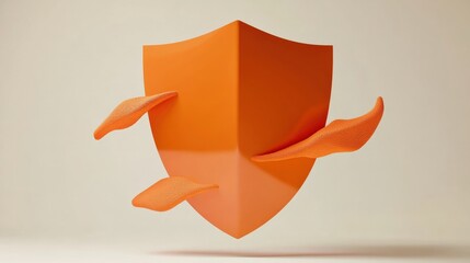 Poster - orange shield design with flowing elements, symbolizing protection and security concepts