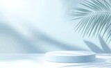 White and blue vector background podium scene with geometric shapes for product display presentation, mock-up template design. Illustration of a white and light blue 3D cube pedestal on a pastel-color