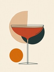 Aufkleber - Flat minimalist retro art featuring one cocktail glass with a bold outline and soft, muted colors.