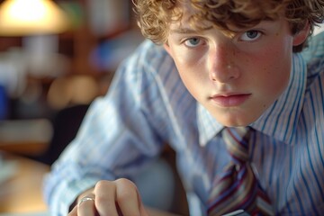 Poster - and financial management  Title: Close-Up View of Young Businessman Using Calculator at Desk in Office, Reflecting Audit and Financial Management Concept