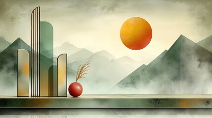 Poster - A subtle and stylish pastel gradient background with soft, dusty textures and geometric elements