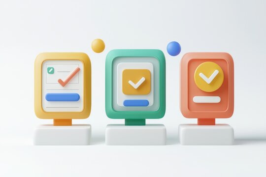3D approval icon, bold design representing success and accomplishment on solid white background.