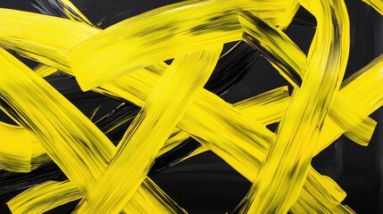 Poster - Bold abstract background with vivid yellow brush strokes over a deep black canvas, exuding energy