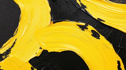 Poster - Bold abstract background with vivid yellow brush strokes over a deep black canvas, exuding energy