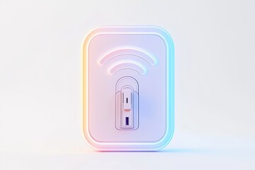 Fototapete - 3D line icon representing home automation plug, showing modern living elements on a white backdrop.