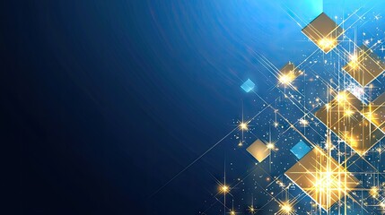 Poster - Elegant blue gradient backdrop decorated with scattered small squares and glowing crosses