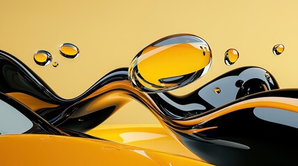 Poster - fluid abstract texture with deep black and bright yellow elements blending dynamically