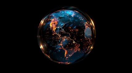Poster - An abstract digital illustration depicting the Earth inside a glowing sphere.