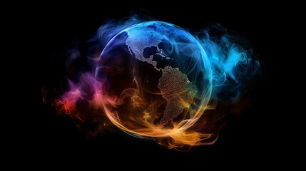 Poster - A digitally rendered, abstract Earth with glowing lines and nodes, representing global connectivity.