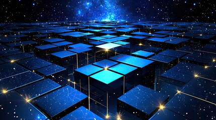 Poster - high-tech abstract background with interconnected blue squares and small crosses
