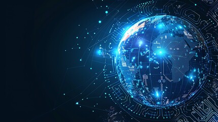 Poster - An abstract illustration depicting a digital globe surrounded by glowing circuit boards and connections, symbolizing global connectivity and technology.